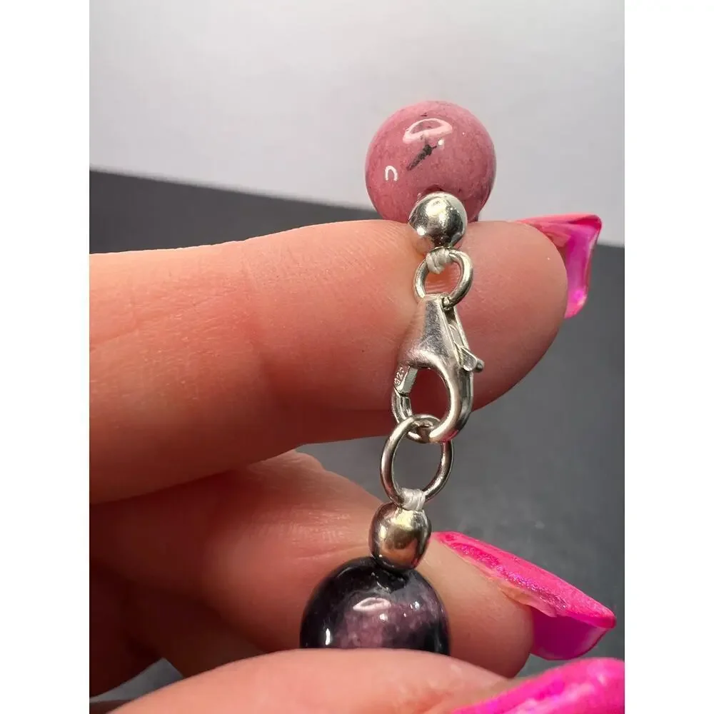 NEW Dead stock Rhodonite beaded necklace with sterling silver clasp